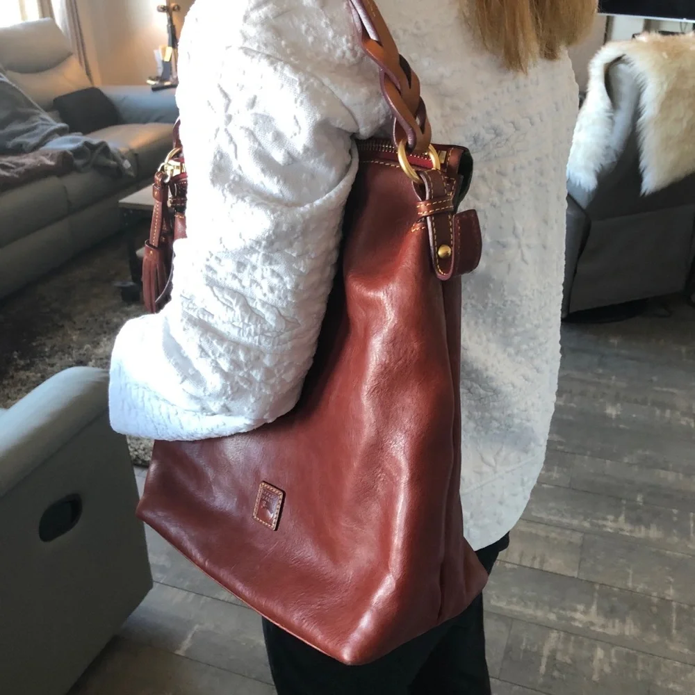 Dooney & Bourke Brown Leather Hobo Bag with Tassel